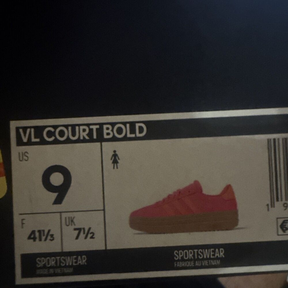 Size 9 Woman Adidas VL Court Bold Shoes Shock Pink Sneakers JQ5636 - Picture 7 of 7